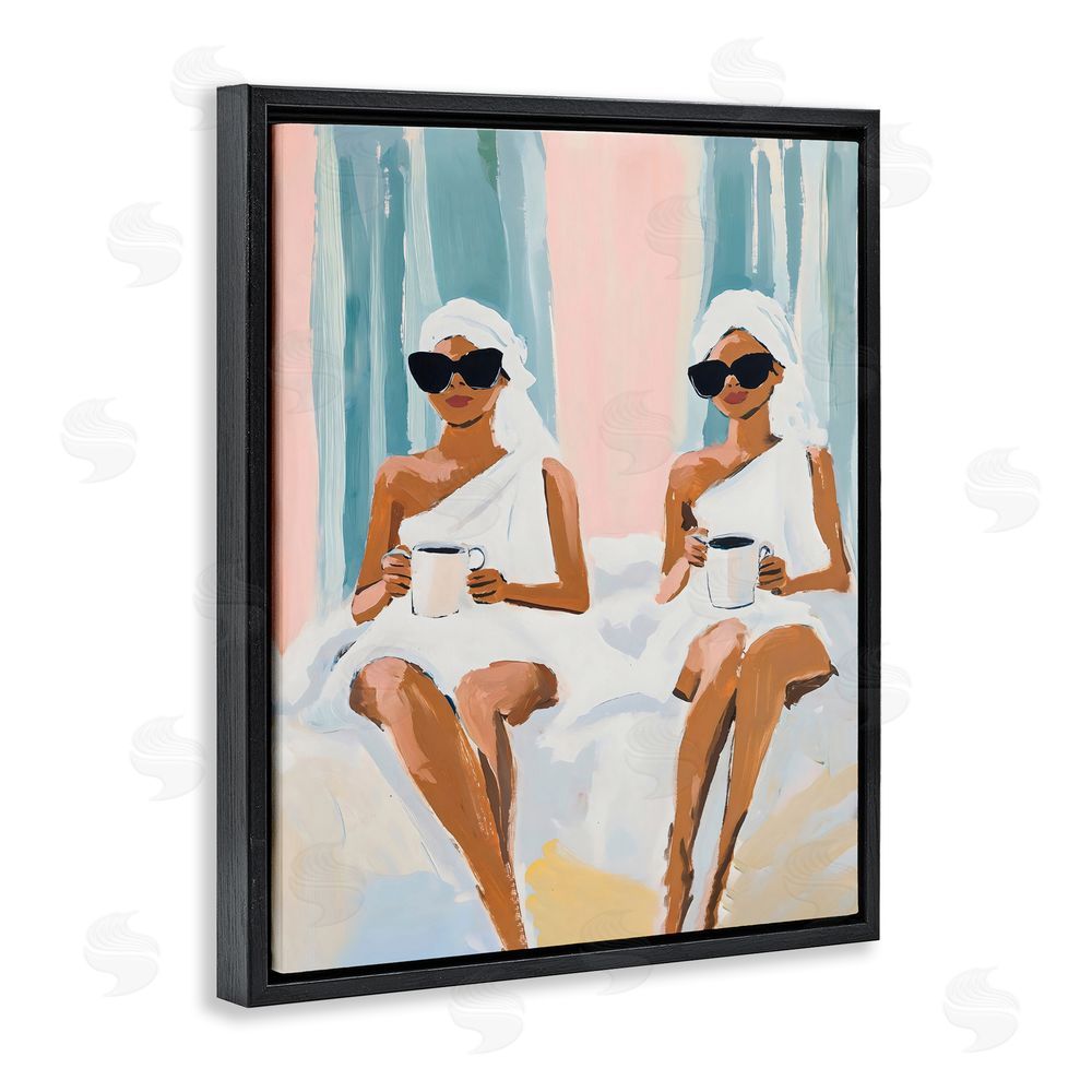 The Prints Vibe Girls Spa Day with Coffee Black Floating Framed Canvas Wall Art