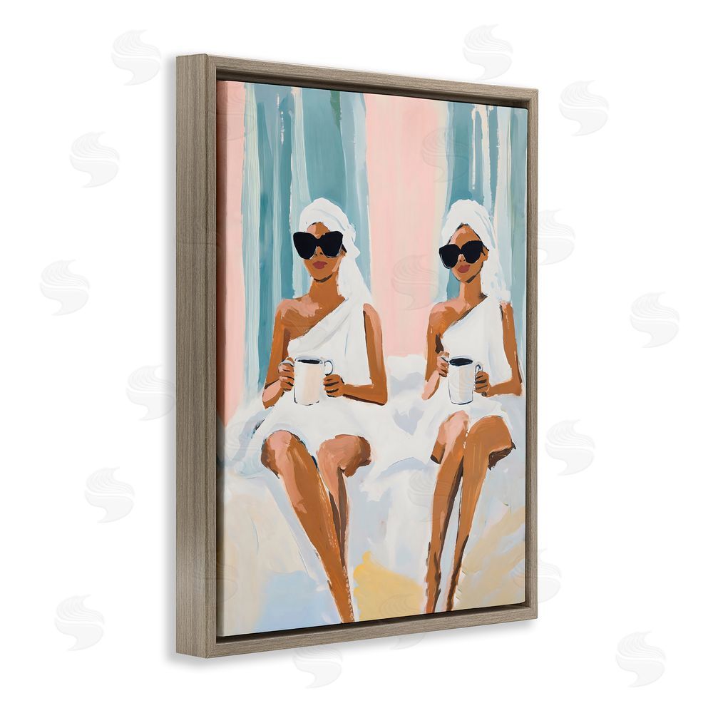 The Prints Vibe Girls Spa Day with Coffee Brown Floating Framed Canvas Wall Art