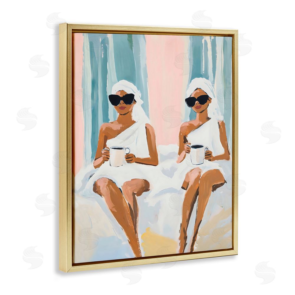 The Prints Vibe Girls Spa Day with Coffee Gold Floating Framed Canvas Wall Art