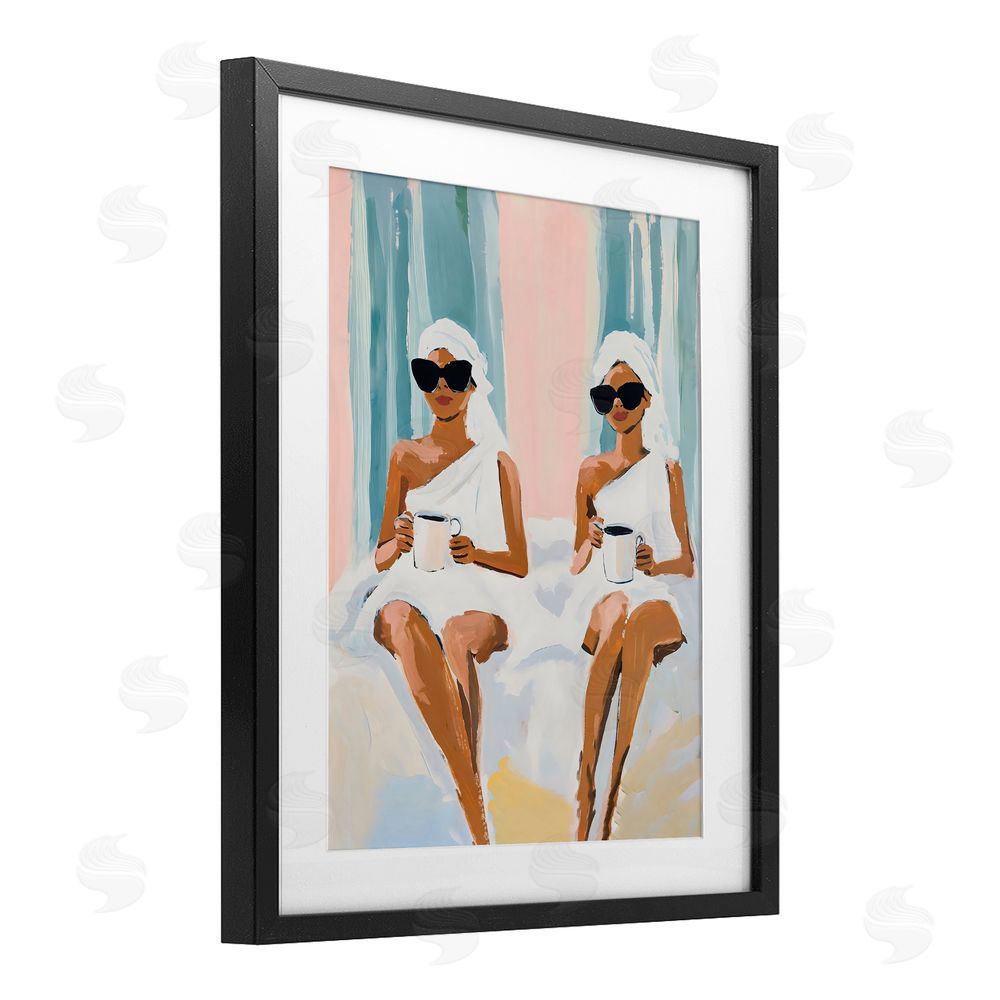 The Prints Vibe Girls Spa Day with Coffee Black Framed Print Under Glass Wall Art