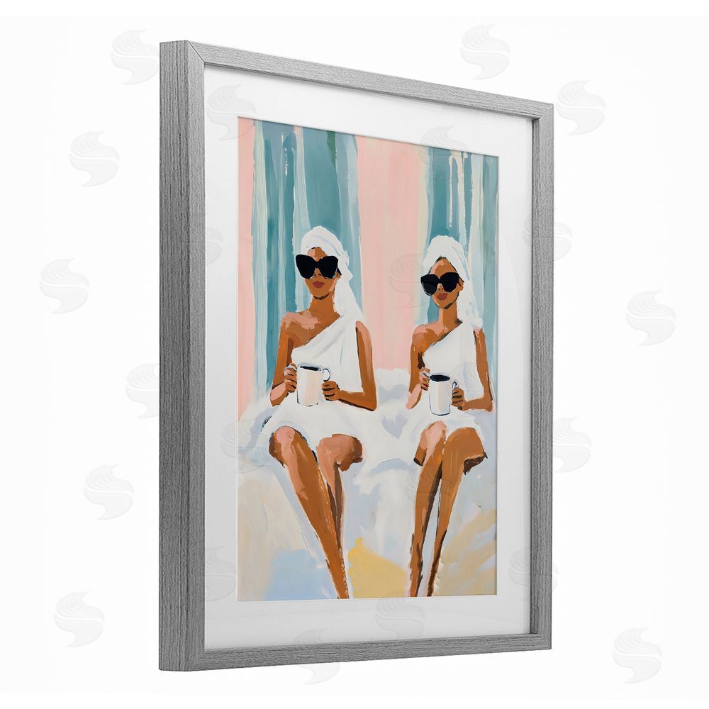The Prints Vibe Girls Spa Day with Coffee Gray Framed Print Under Glass Wall Art