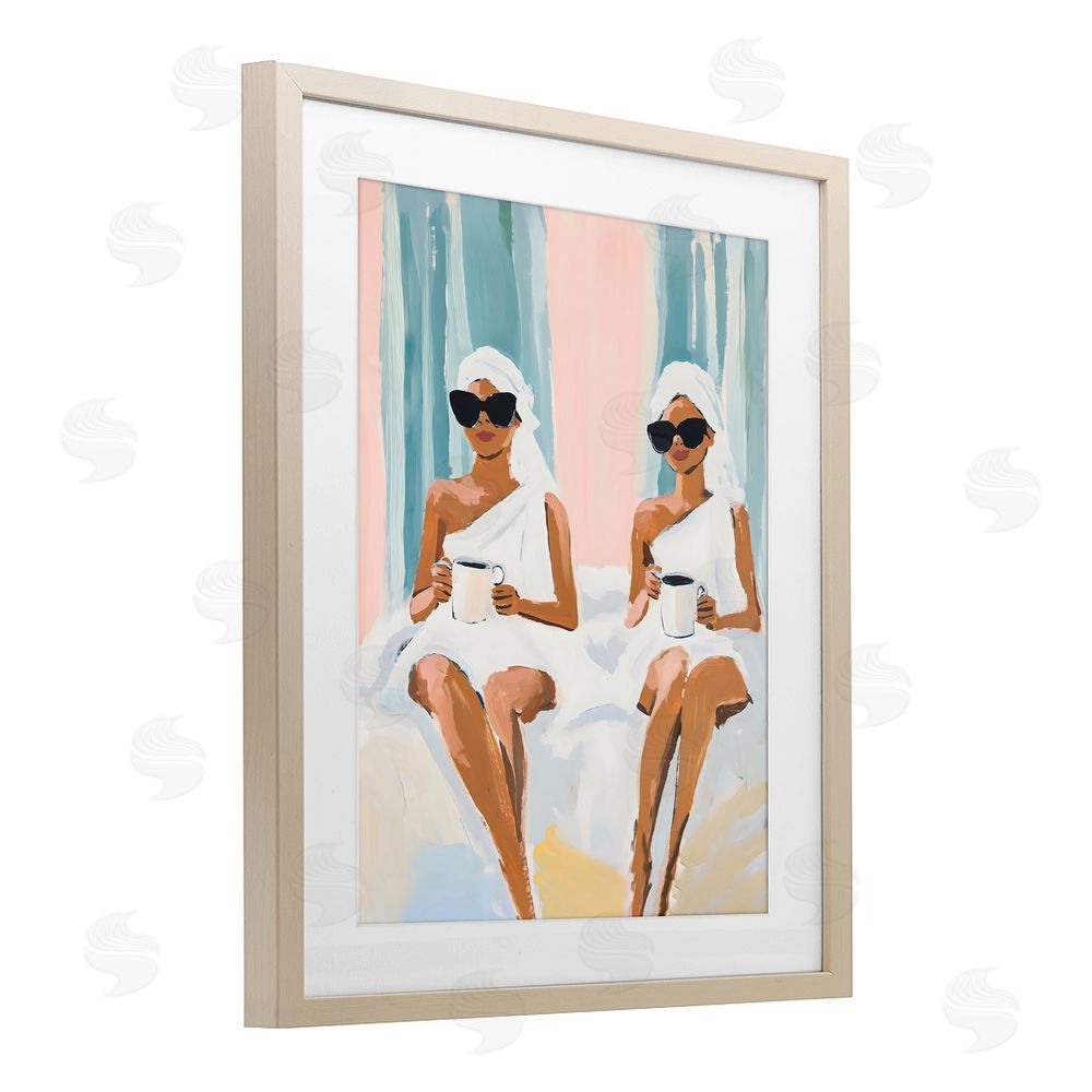 The Prints Vibe Girls Spa Day with Coffee Brown Framed Print Under Glass Wall Art