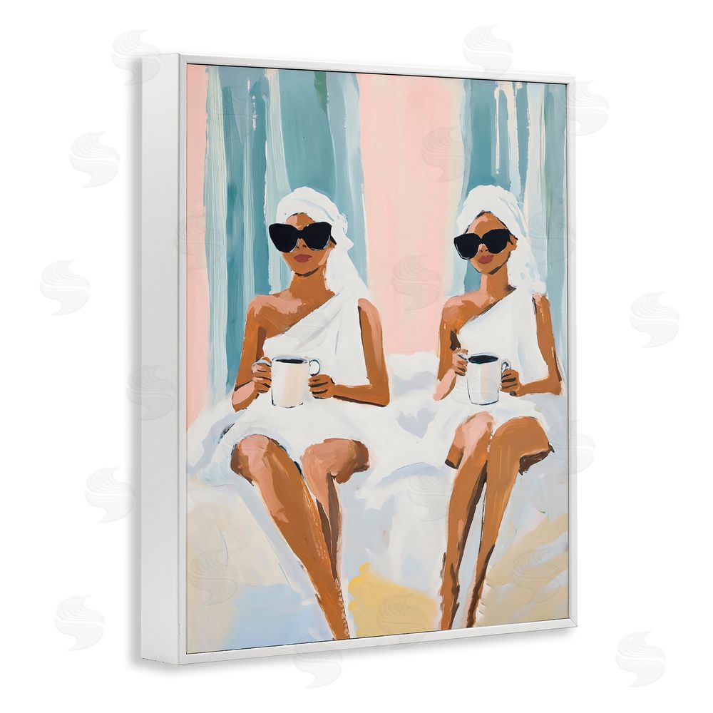 The Prints Vibe Girls Spa Day with Coffee White Framed Giclee Wall Art