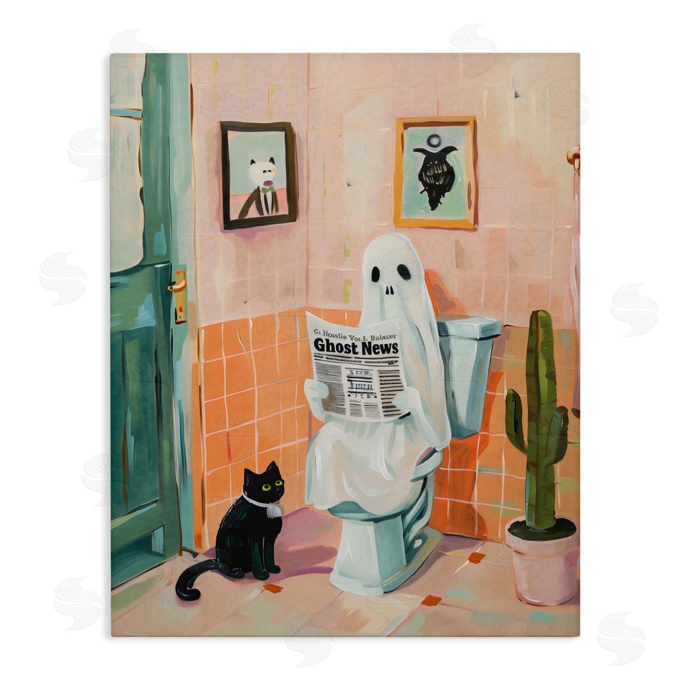 The Prints Vibe Ghost Reading Newspaper Stretched Canvas Wall Art