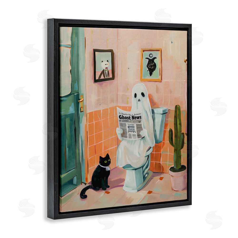 The Prints Vibe Ghost Reading Newspaper Black Floating Framed Canvas Wall Art
