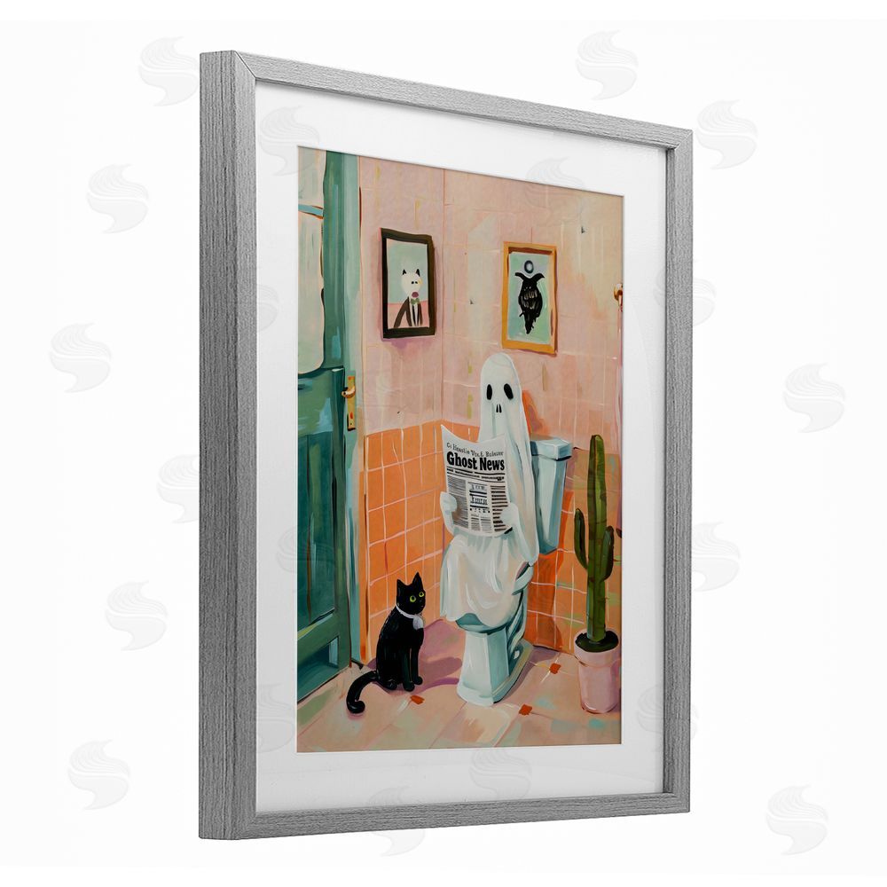 The Prints Vibe Ghost Reading Newspaper Gray Framed Print Under Glass Wall Art