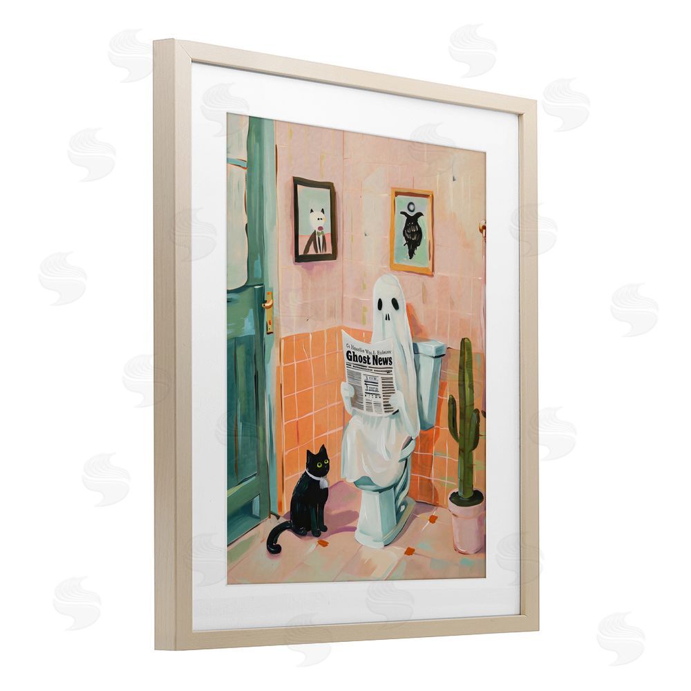 The Prints Vibe Ghost Reading Newspaper Brown Framed Print Under Glass Wall Art