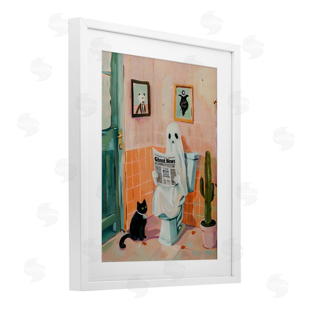 The Prints Vibe Ghost Reading Newspaper White Framed Print Under Glass Wall Art