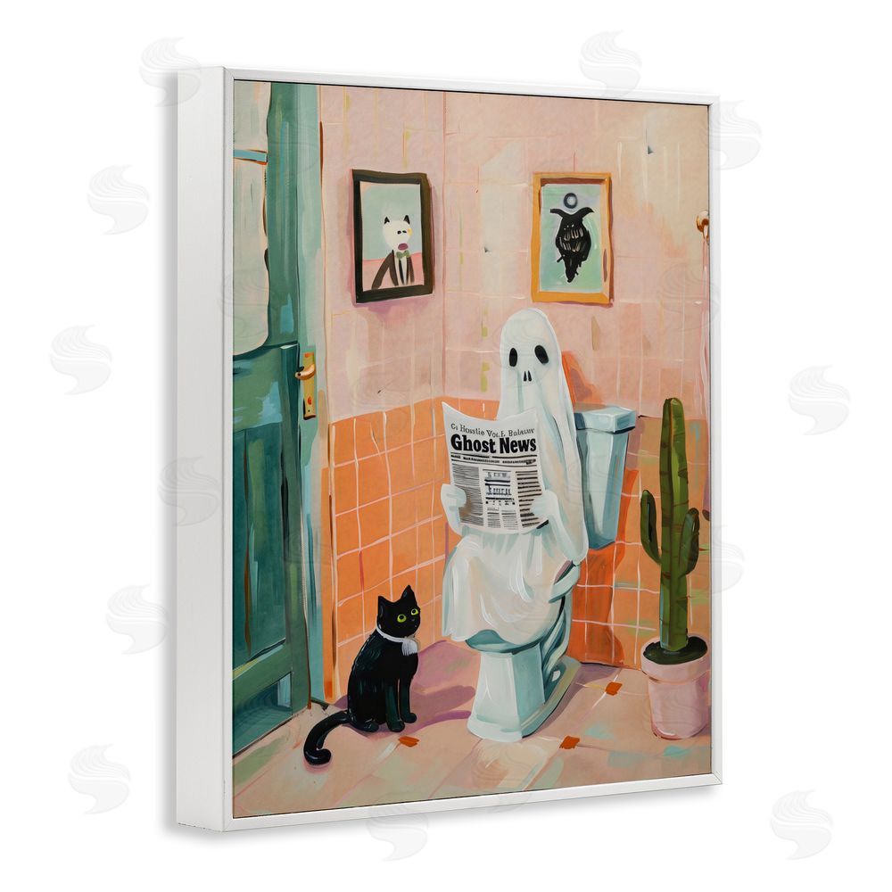 The Prints Vibe Ghost Reading Newspaper White Framed Giclee Wall Art