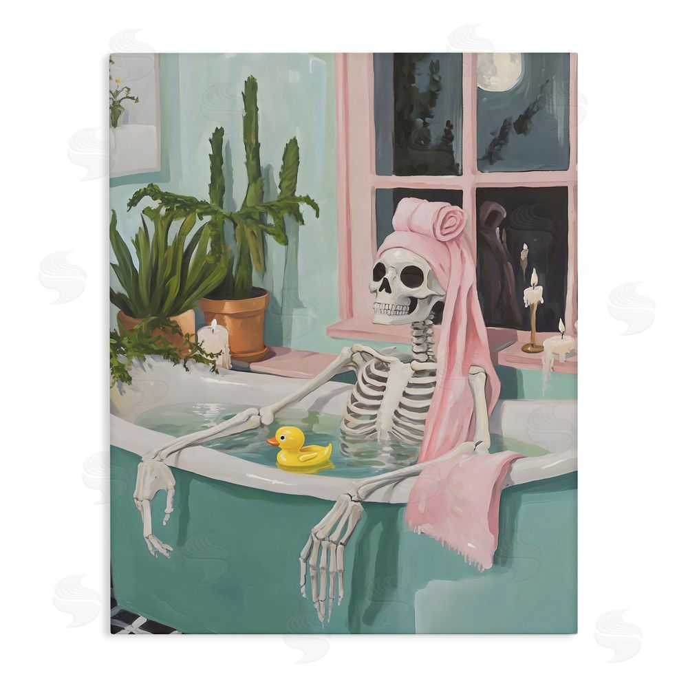The Prints Vibe Midnight Soak Skeleton Stretched Canvas Wall Art