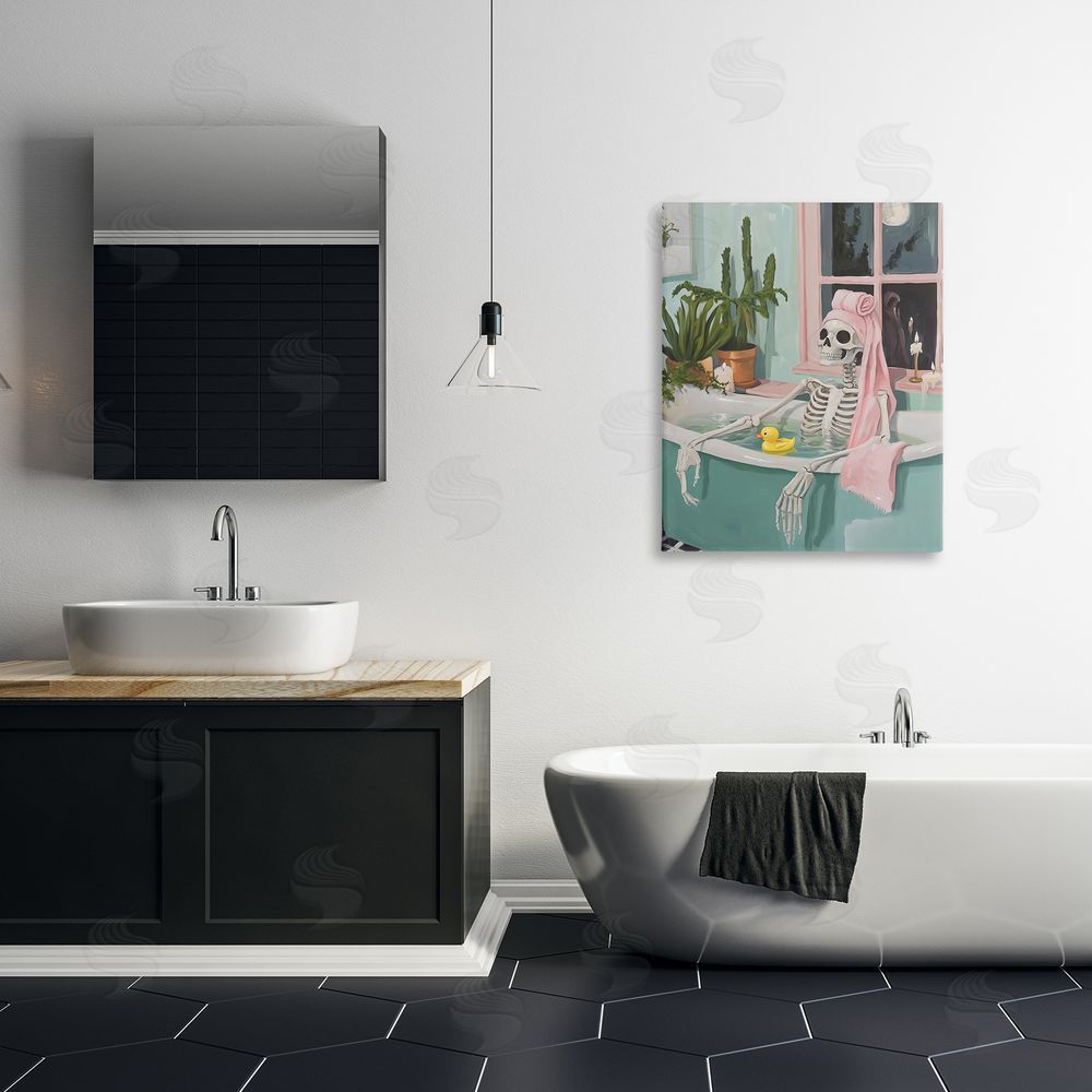 The Prints Vibe Midnight Soak Skeleton Stretched Canvas Wall Art in Room