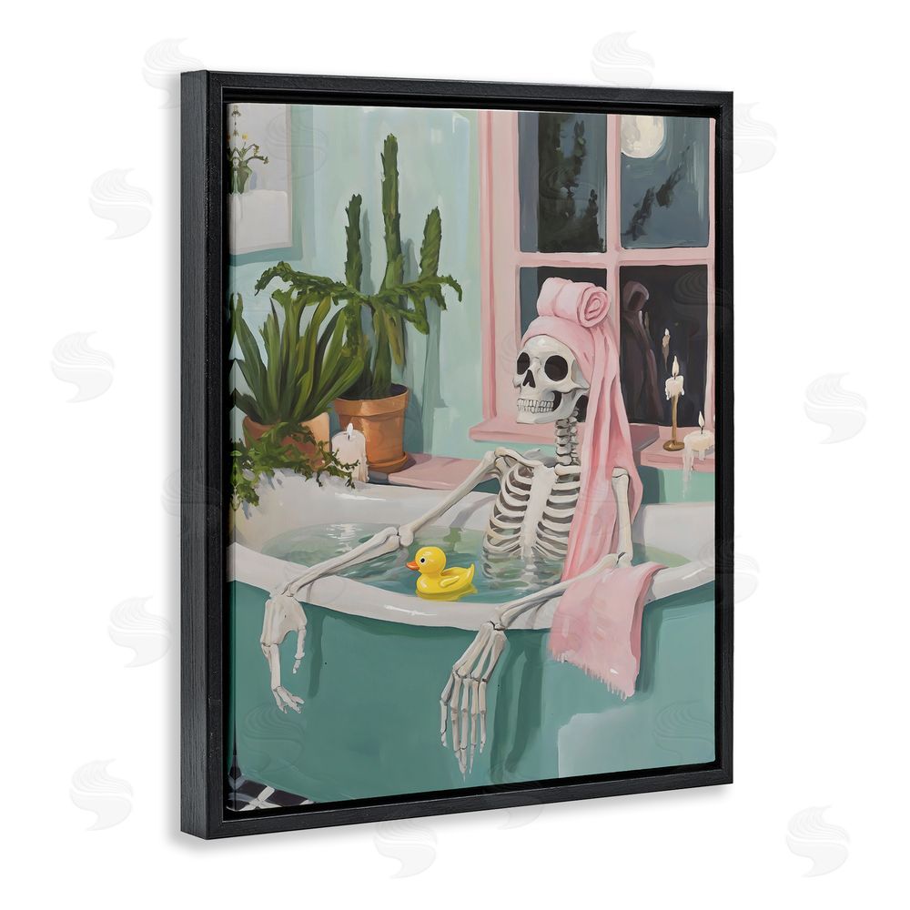 The Prints Vibe Midnight Soak Skeleton Black Floating Framed Canvas Wall Art