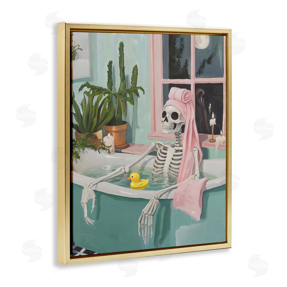 The Prints Vibe Midnight Soak Skeleton Gold Floating Framed Canvas Wall Art