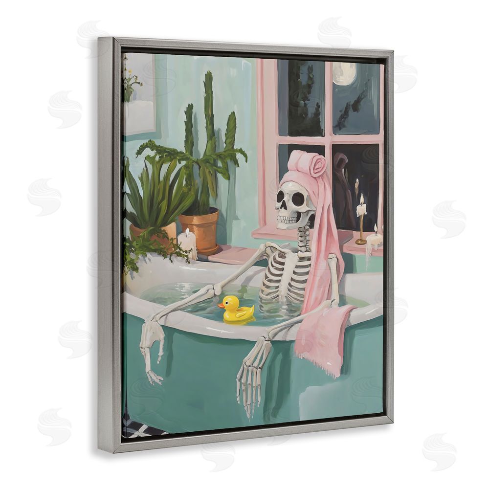 The Prints Vibe Midnight Soak Skeleton Gray Floating Framed Canvas Wall Art