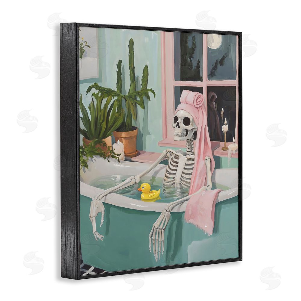 The Prints Vibe Midnight Soak Skeleton Black Framed Giclee Wall Art
