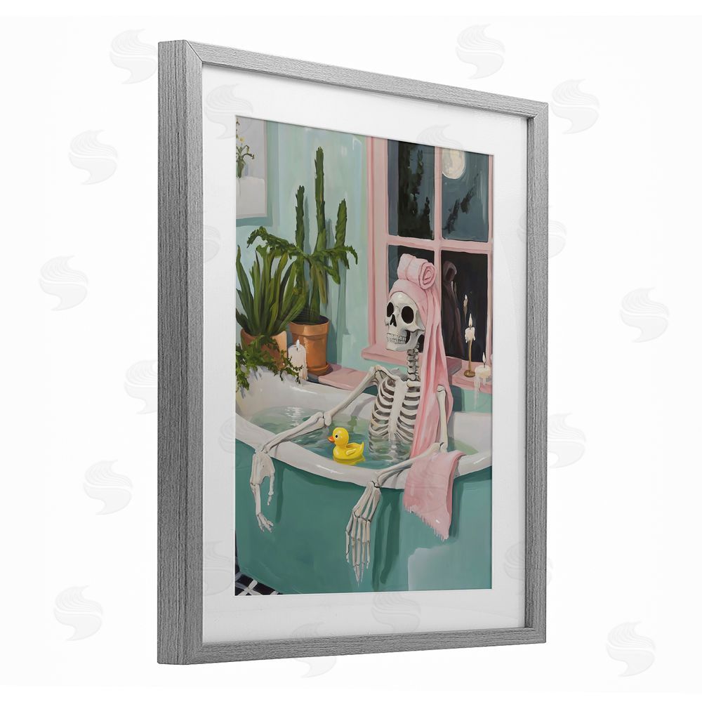 The Prints Vibe Midnight Soak Skeleton Gray Framed Print Under Glass Wall Art