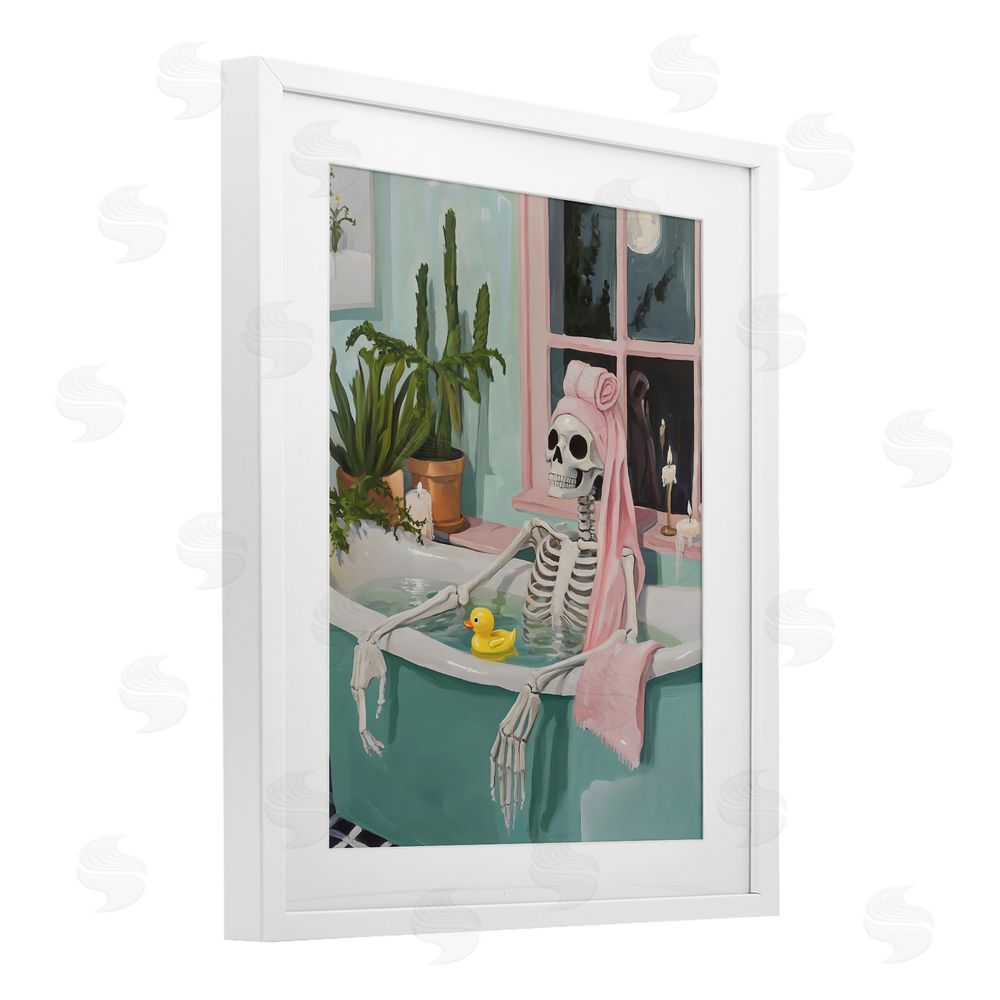 The Prints Vibe Midnight Soak Skeleton White Framed Print Under Glass Wall Art