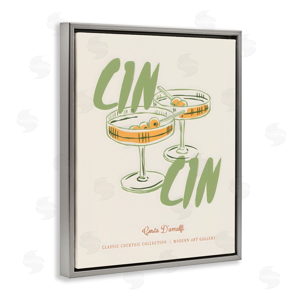 The Prints Vibe Cin Cin Amalfi Cocktail Gray Floating Frame Canvas Wall Art Print