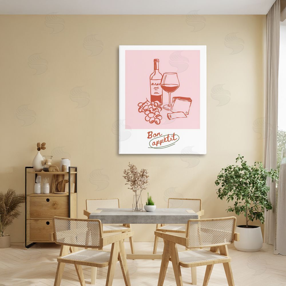 The Prints Vibe Bon Appetit Wine & Grapes Stretched Canvas Wall Art Print in Room