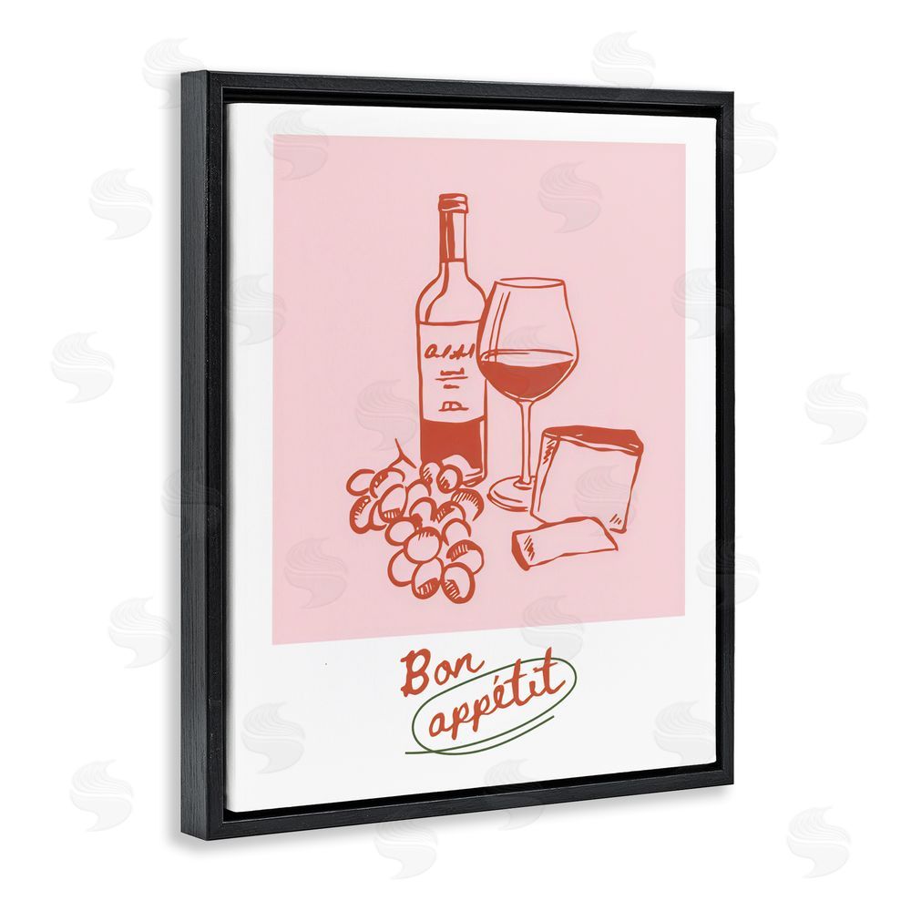 The Prints Vibe Bon Appetit Wine & Grapes Black Floating Frame Stretched Canvas Wall Art Print