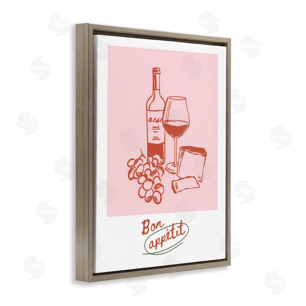 The Prints Vibe Bon Appetit Wine & Grapes Brown Floating Frame Stretched Canvas Wall Art Print