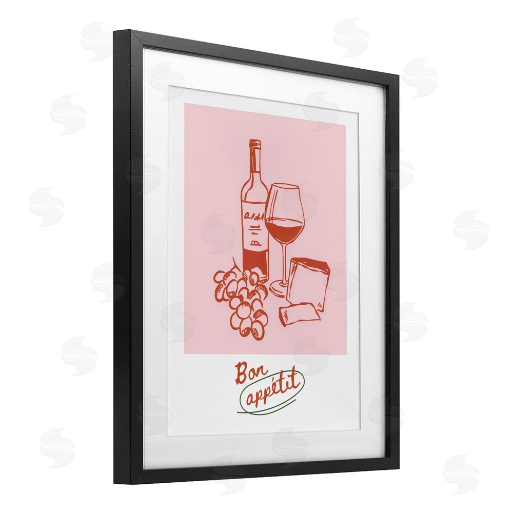 The Prints Vibe Bon Appetit Wine & Grapes Black Framed Print Under Glass with Matting Wall Art