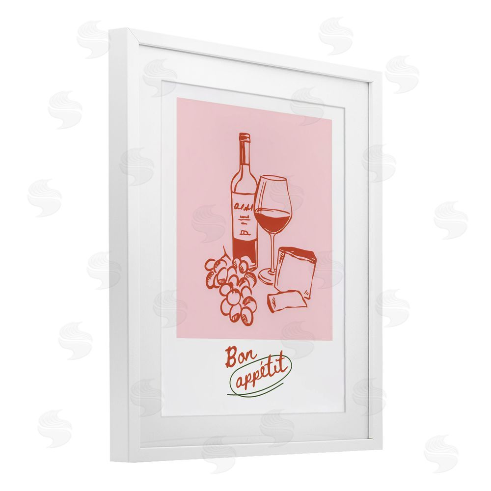 The Prints Vibe Bon Appetit Wine & Grapes White Framed Print Under Glass with Matting Wall Art