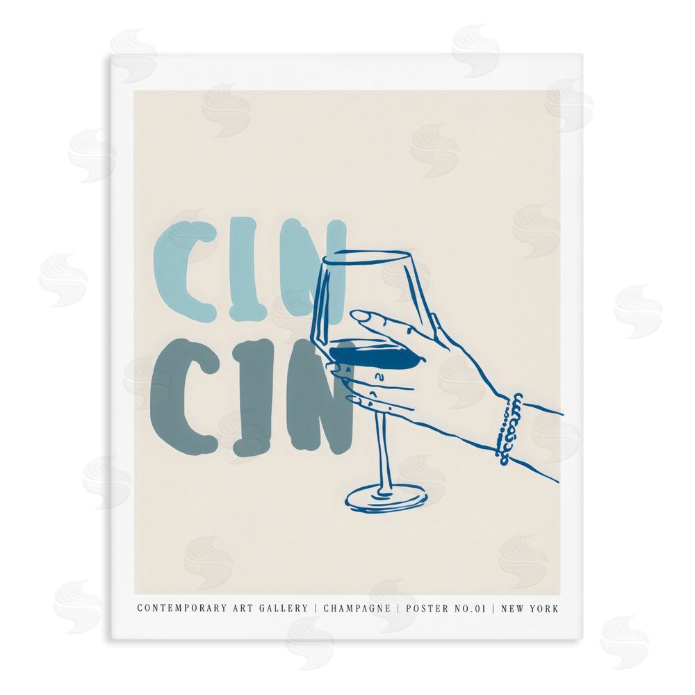 The Prints Vibe Cin Cin Blue Champagne Toast Stretched Canvas Wall Art