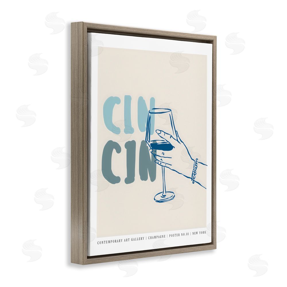 The Prints Vibe Cin Cin Blue Champagne Toast Brown Floating Frame Canvas Wall Art Print