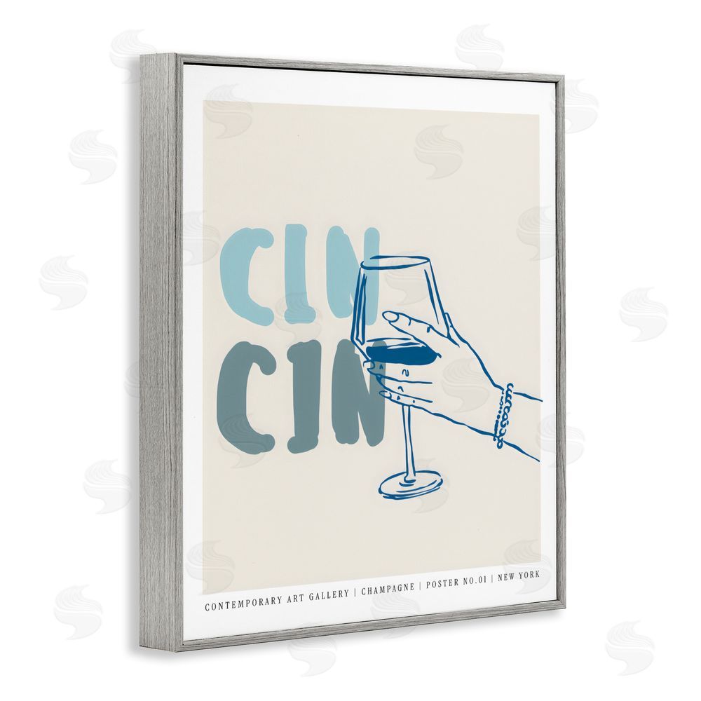 The Prints Vibe Cin Cin Blue Champagne Toast Gray Framed Giclee Wall Art Print