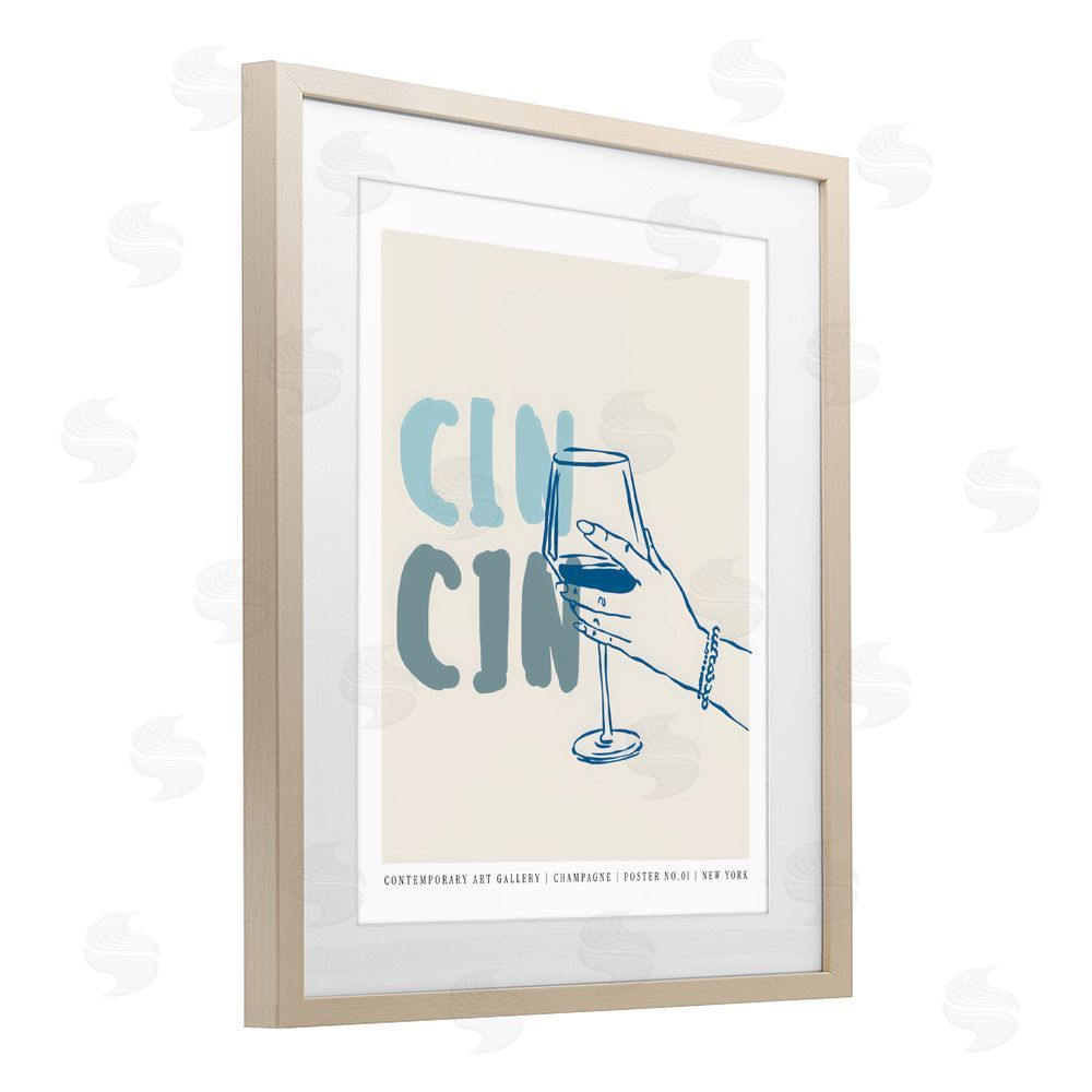 The Prints Vibe Cin Cin Blue Champagne Toast Brown Framed Print Under Glass Wall Art