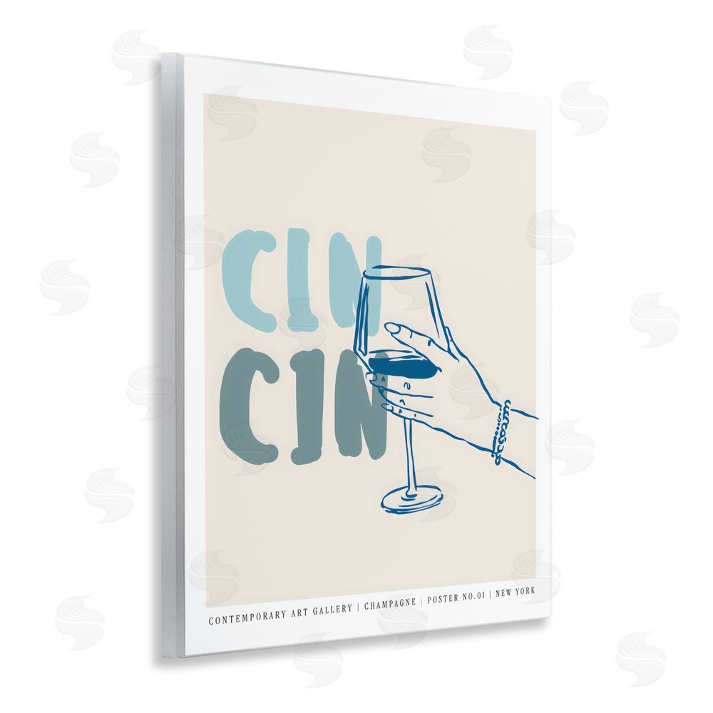 The Prints Vibe Cin Cin Blue Champagne Toast Wall Plaque with Fixed Lithograph Print