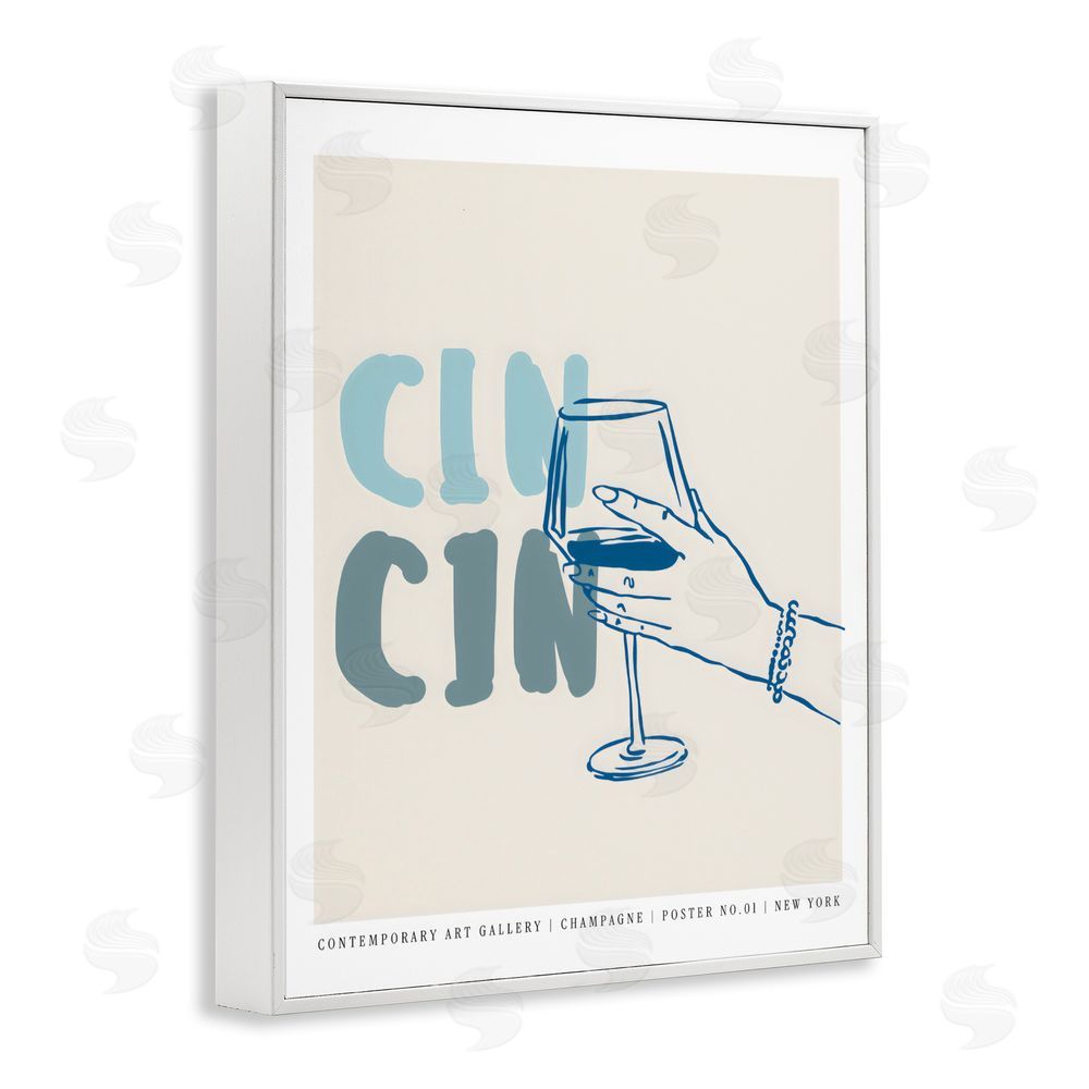 The Prints Vibe Cin Cin Blue Champagne Toast White Framed Giclee Wall Art Print