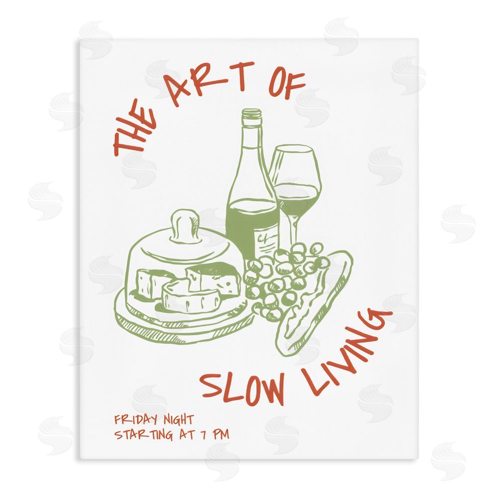 The Prints Vibe Slow Living Wine & Cheese Stretched Canvas Wall Art Print