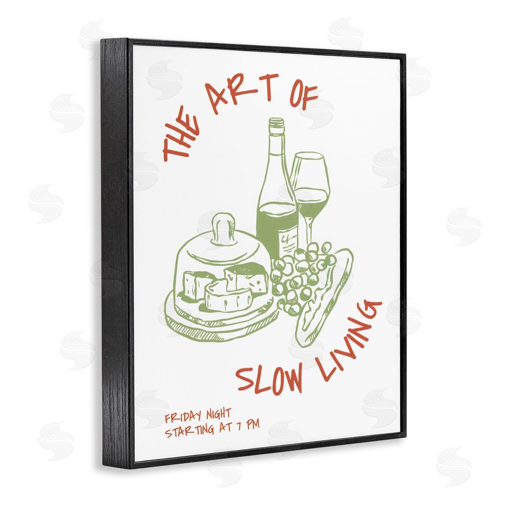 The Prints Vibe Slow Living Wine & Cheese Black Framed Giclee Wall Art Print