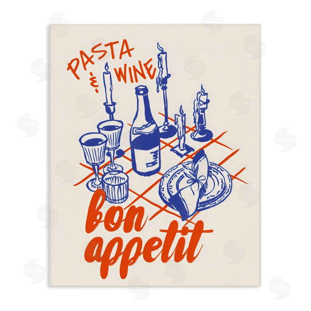 The Prints Vibe Pasta & Wine Bon Appetit Stretched Canvas Wall Art