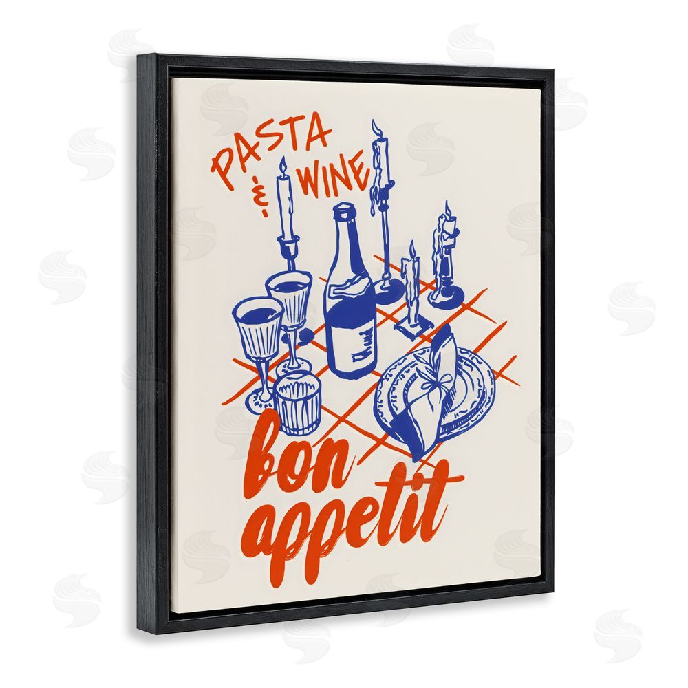 The Prints Vibe Pasta & Wine Bon Appetit Black Floating Framed Canvas Wall Art