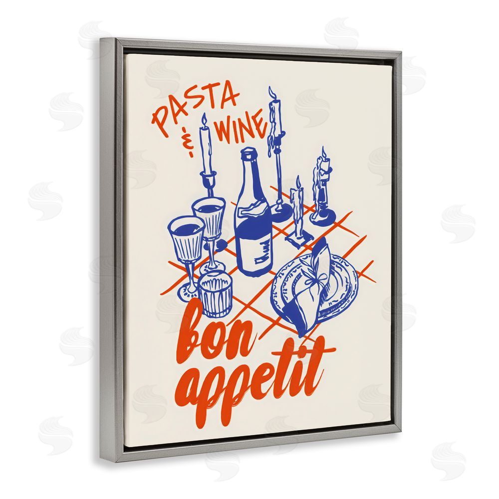 The Prints Vibe Pasta & Wine Bon Appetit Gray Floating Framed Canvas Wall Art