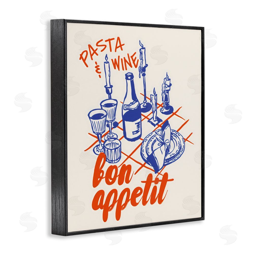 The Prints Vibe Pasta & Wine Bon Appetit Black Framed Giclee Wall Art
