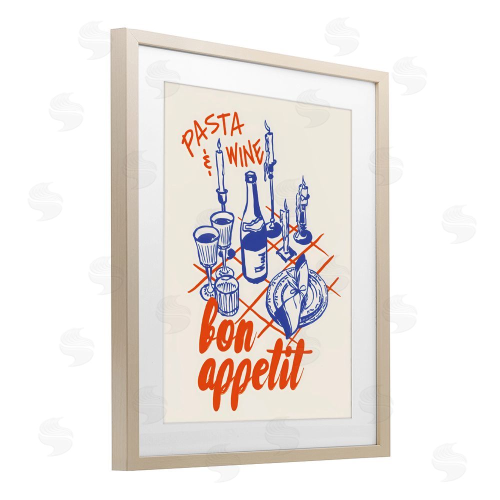 The Prints Vibe Pasta & Wine Bon Appetit Brown Framed Print Under Glass Wall Art
