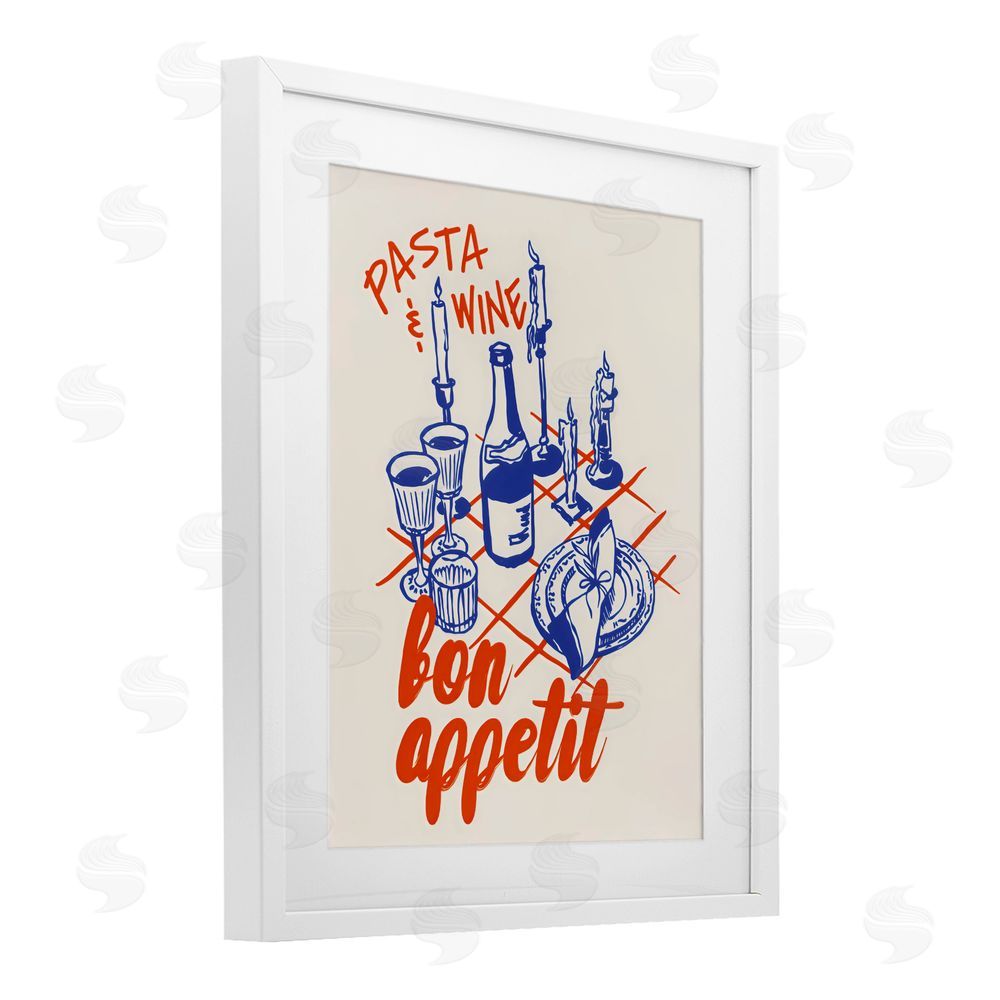 The Prints Vibe Pasta & Wine Bon Appetit White Framed Print Under Glass Wall Art