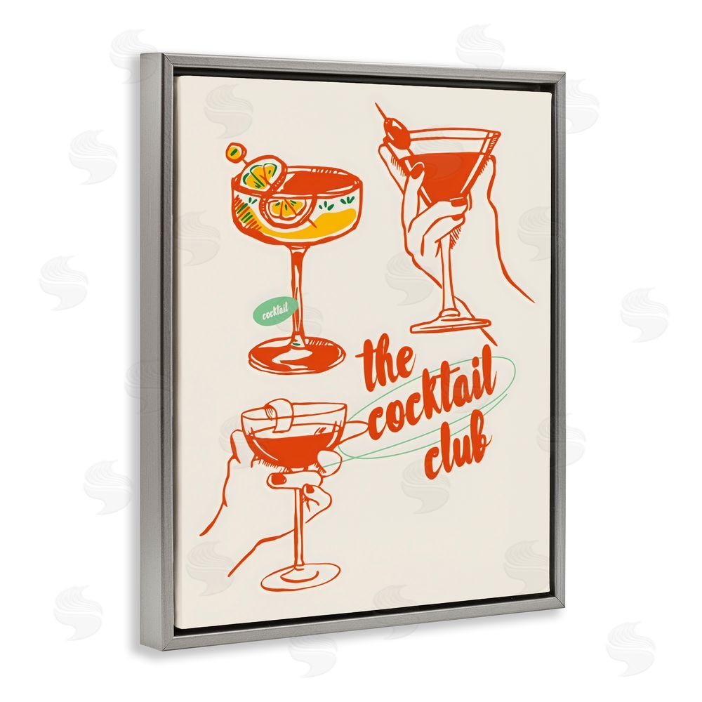 The Prints Vibe Cocktail Club Toasting Glasses Gray Floating Frame Canvas Wall Art Print