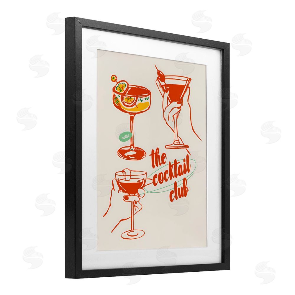 The Prints Vibe Cocktail Club Toasting Glasses Black Framed Print Under Glass Wall Art