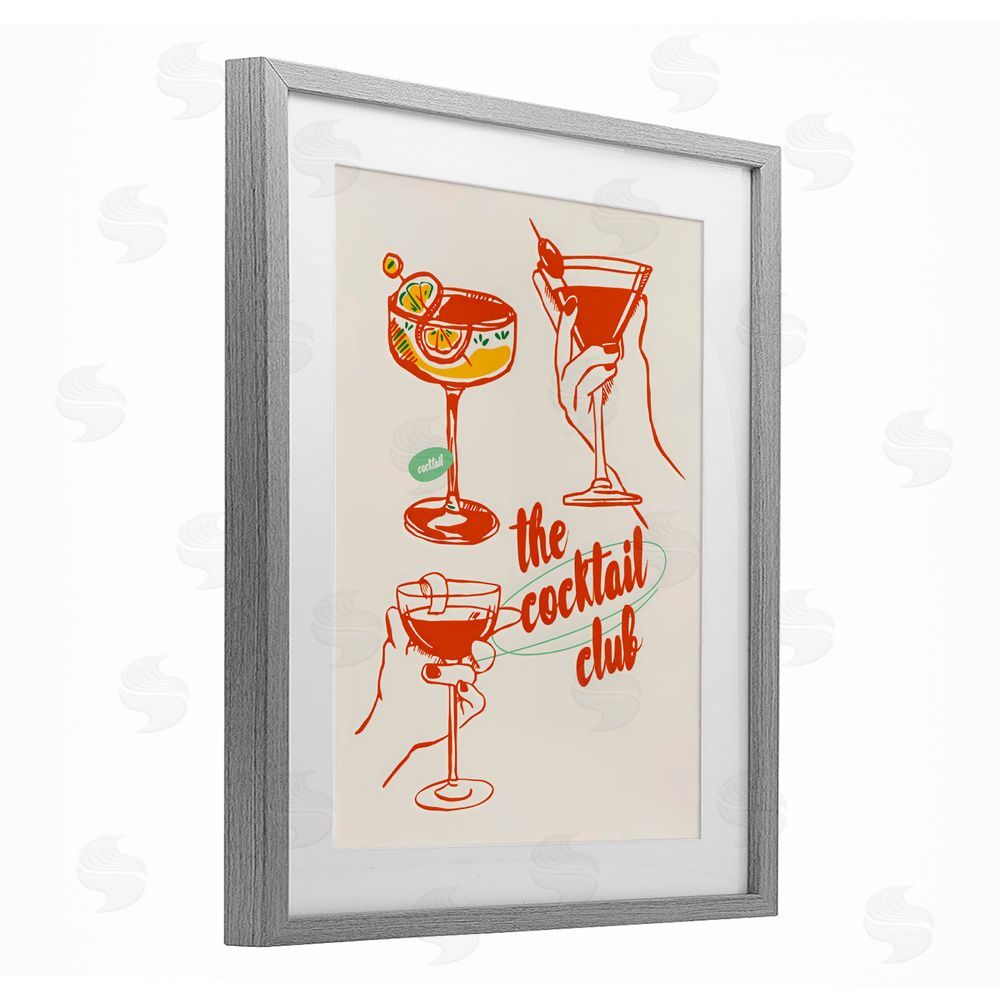 The Prints Vibe Cocktail Club Toasting Glasses Gray Framed Print Under Glass Wall Art