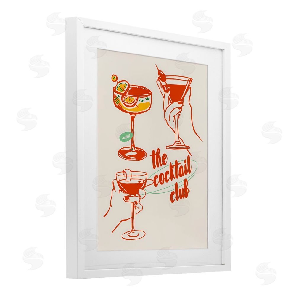 The Prints Vibe Cocktail Club Toasting Glasses White Framed Print Under Glass Wall Art