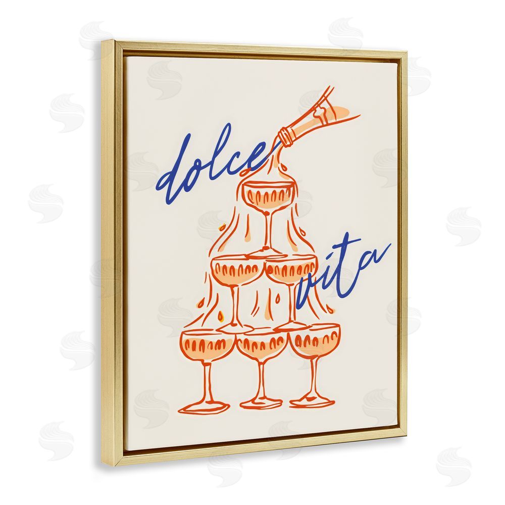 The Prints Vibe Dolce Vita Champagne Tower Gold Floating Frame Canvas Wall Art Print