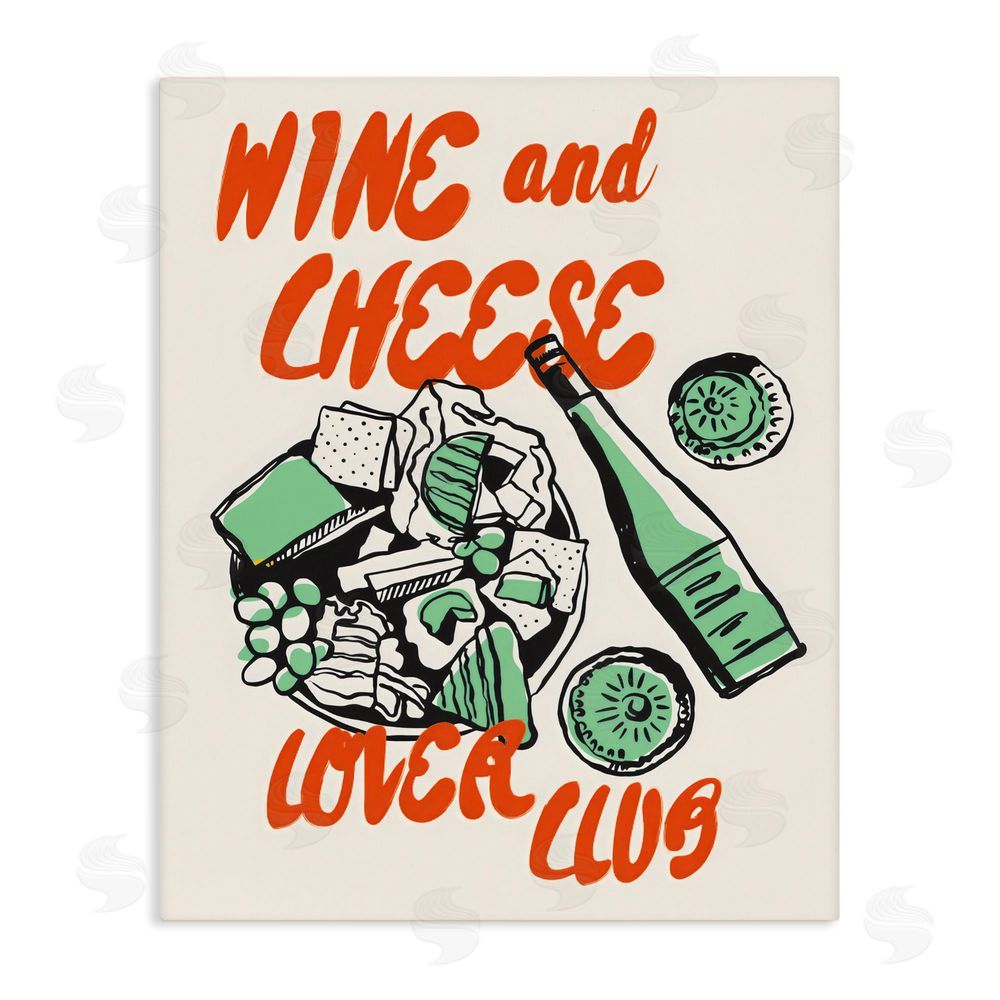 The Prints Vibe Wine & Cheese Lover Club Stretched Canvas Wall Art Print