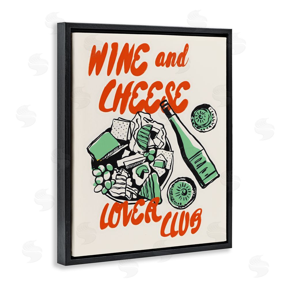 The Prints Vibe Wine & Cheese Lover Club Black Floating Framed Canvas Wall Art Print