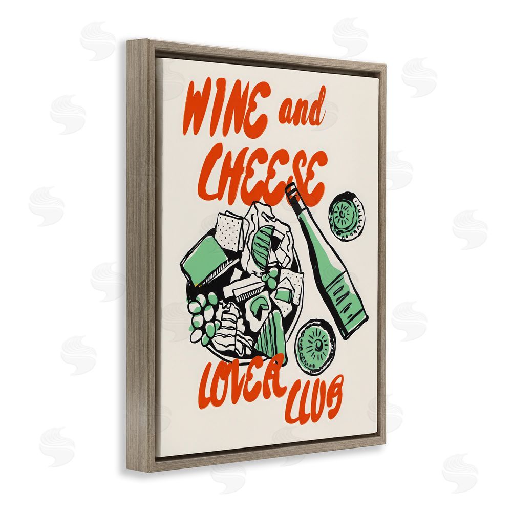 The Prints Vibe Wine & Cheese Lover Club Brown Floating Framed Canvas Wall Art Print