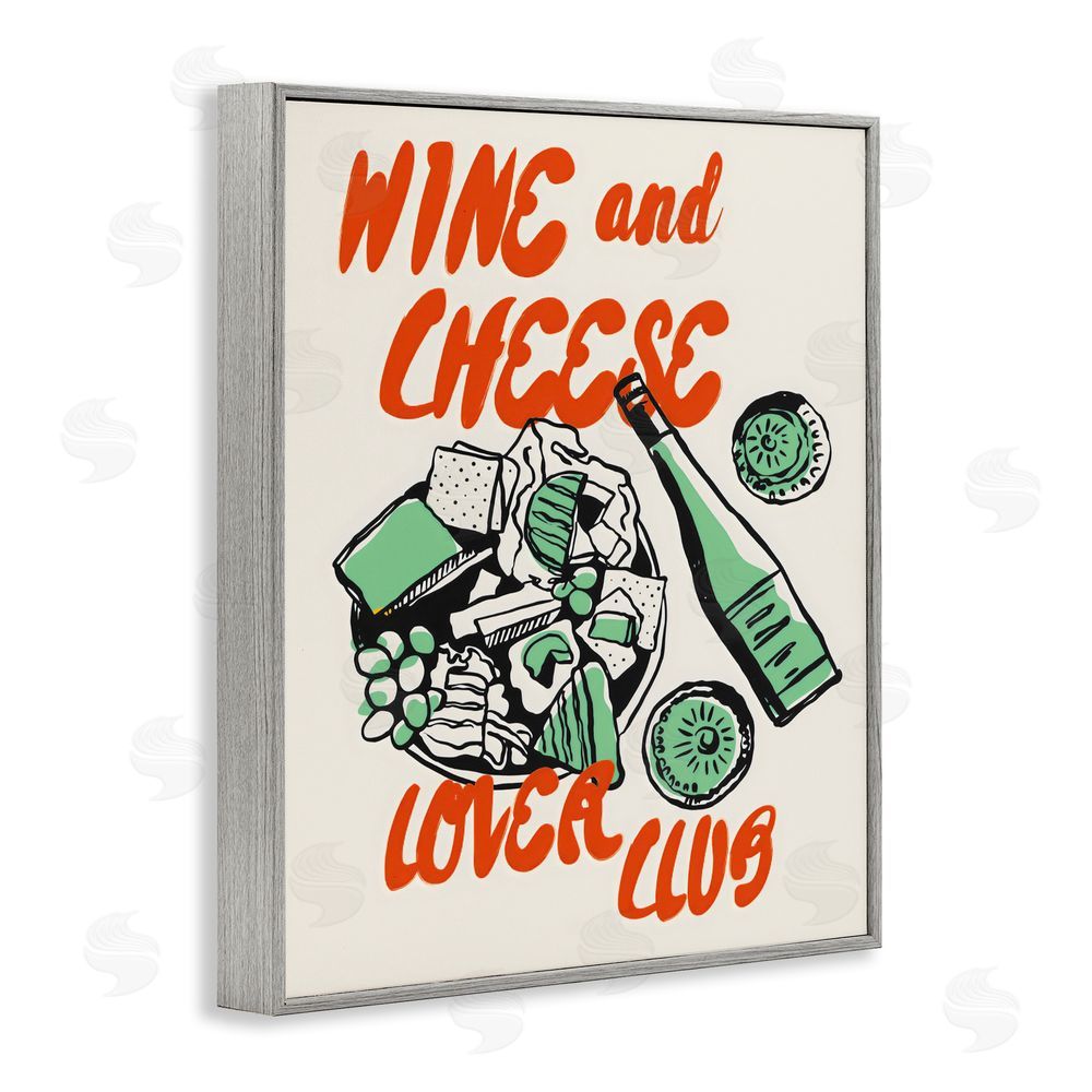 The Prints Vibe Wine & Cheese Lover Club Gray Framed Giclee Wall Art Print